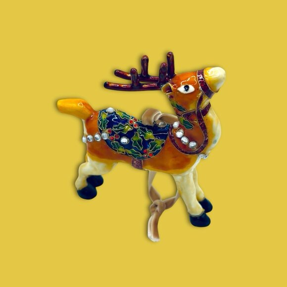 Vintage Ceramic Hand Painted Lusterware Reindeer Christmas Holiday Ornament RARE - Picture 4 of 8